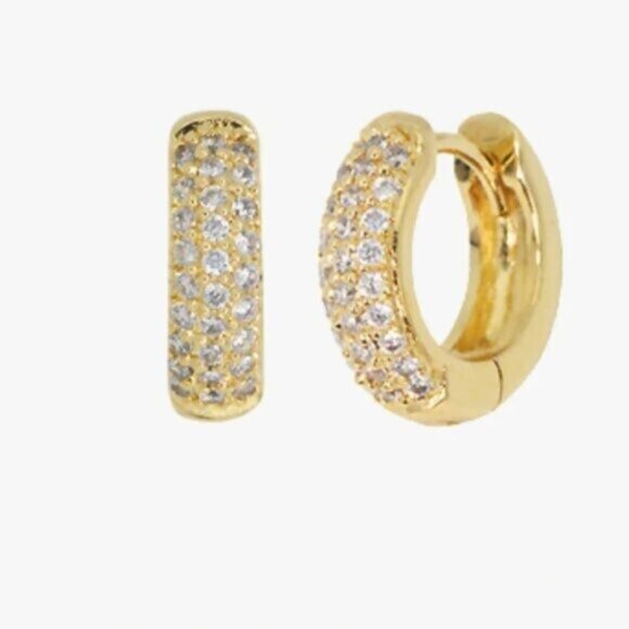 Chunky Gold Pave Huggie Hoop Earrings  8 or 10mm CZ Huggies 18K Gold PRETTY - Picture 11 of 14